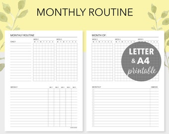 Printable Monthly Routine Tracker - Habit Tracker - Accountability Insert - Letter & A4 size - Passend für Big Happy Planner - LA63