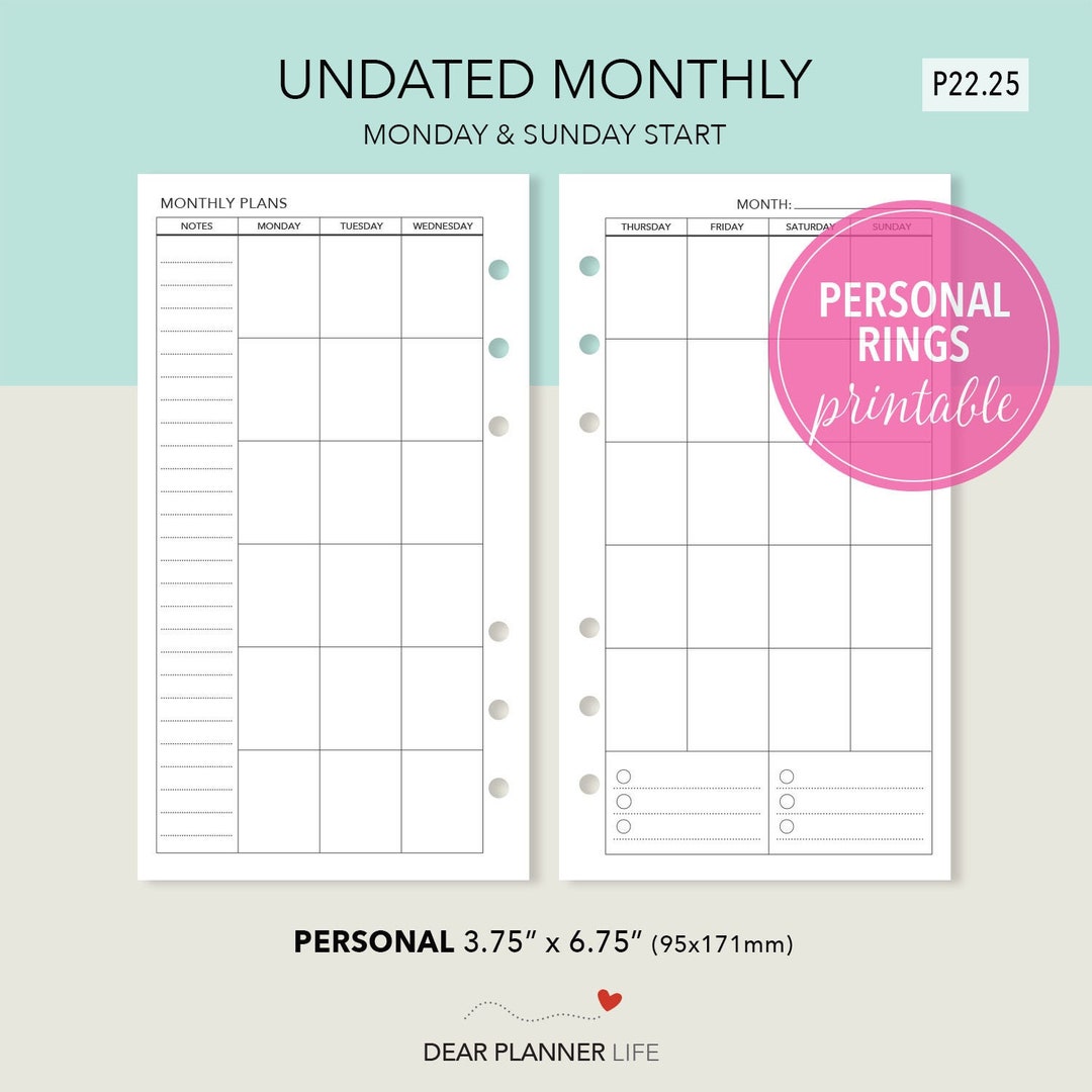 Printable Undated Month on 2 Page - Monthly Template - Mo2p Planner ...