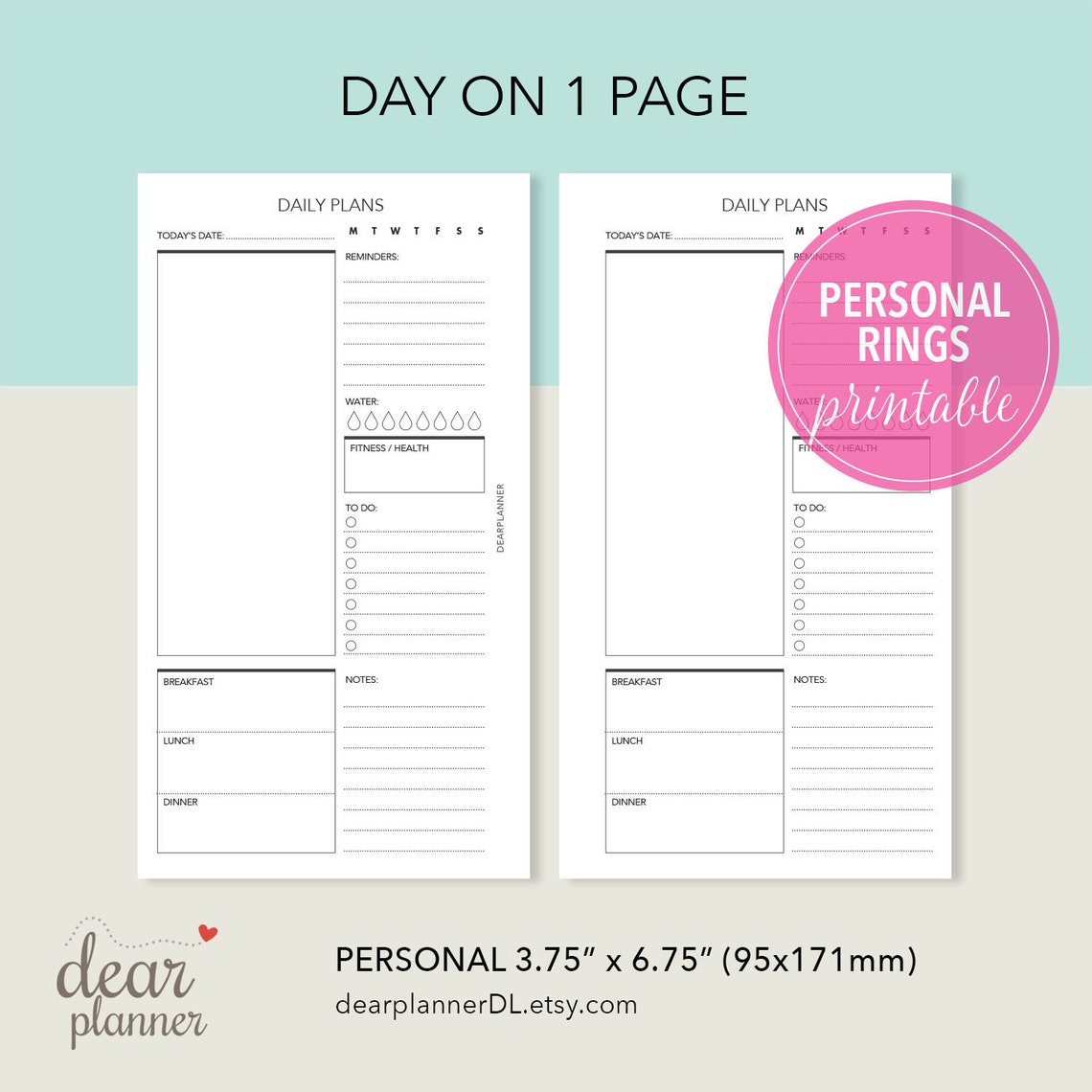 Printable Daily Planner Undated Day On 1 Page Insert | Etsy