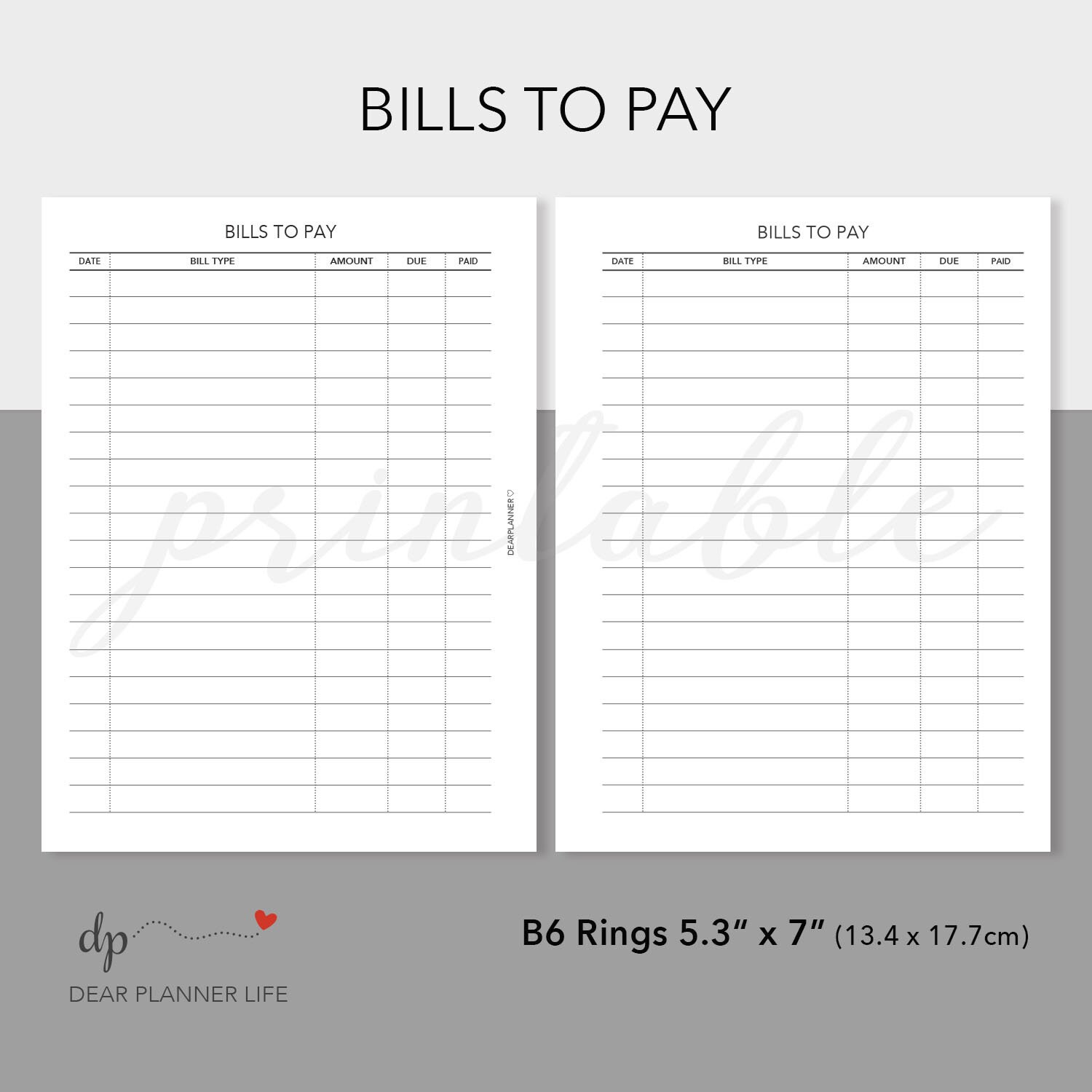 B6 Printable Bills to Pay Insert - Bill Pay Tracker - Financial Planner ...