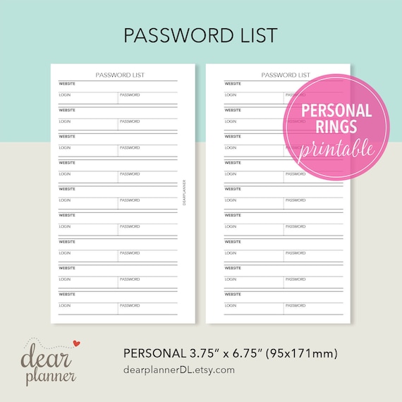 This is a graphic of Password List Printable for worksheet This is a picture of Password List Printable for worksheet