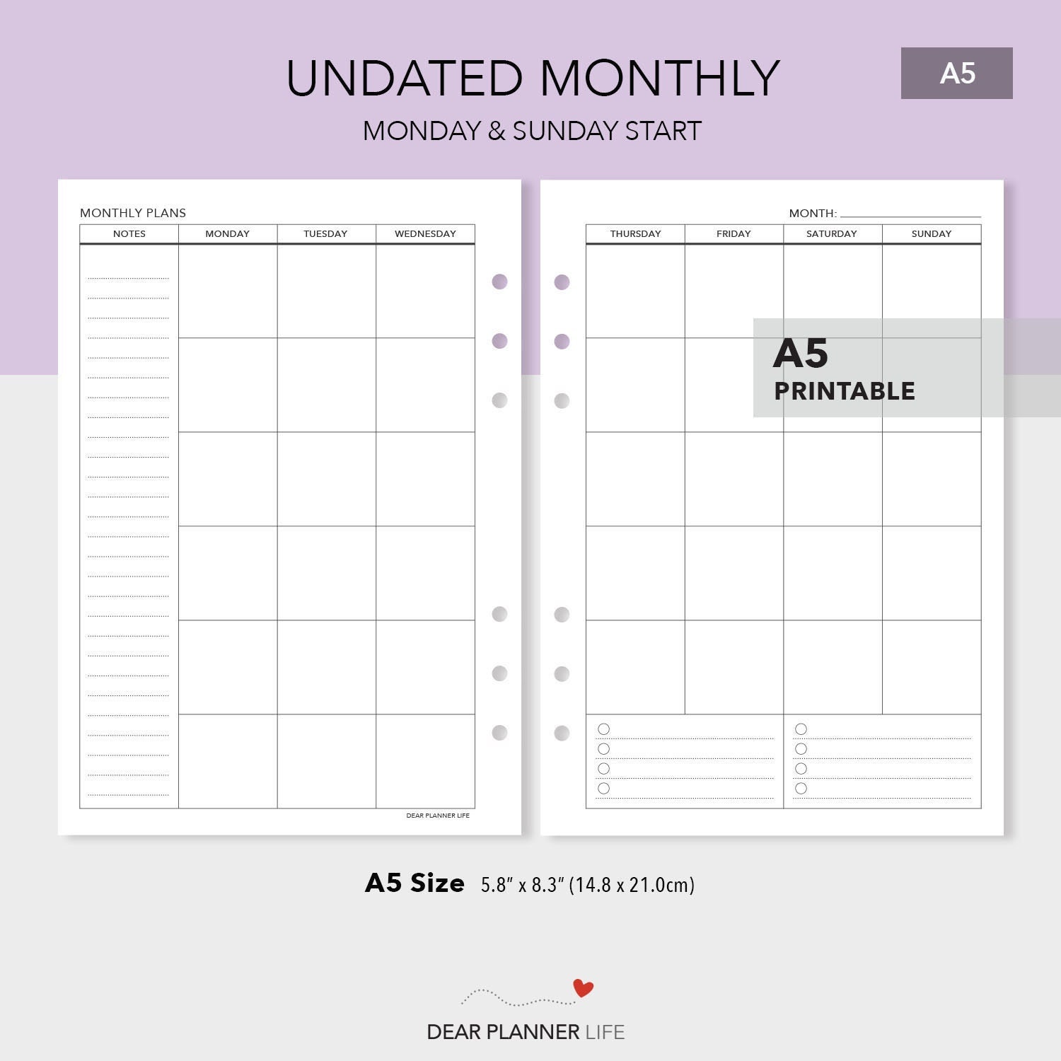Printable Undated Monthly Template - Undated Month on 2 Page - Mo2p ...