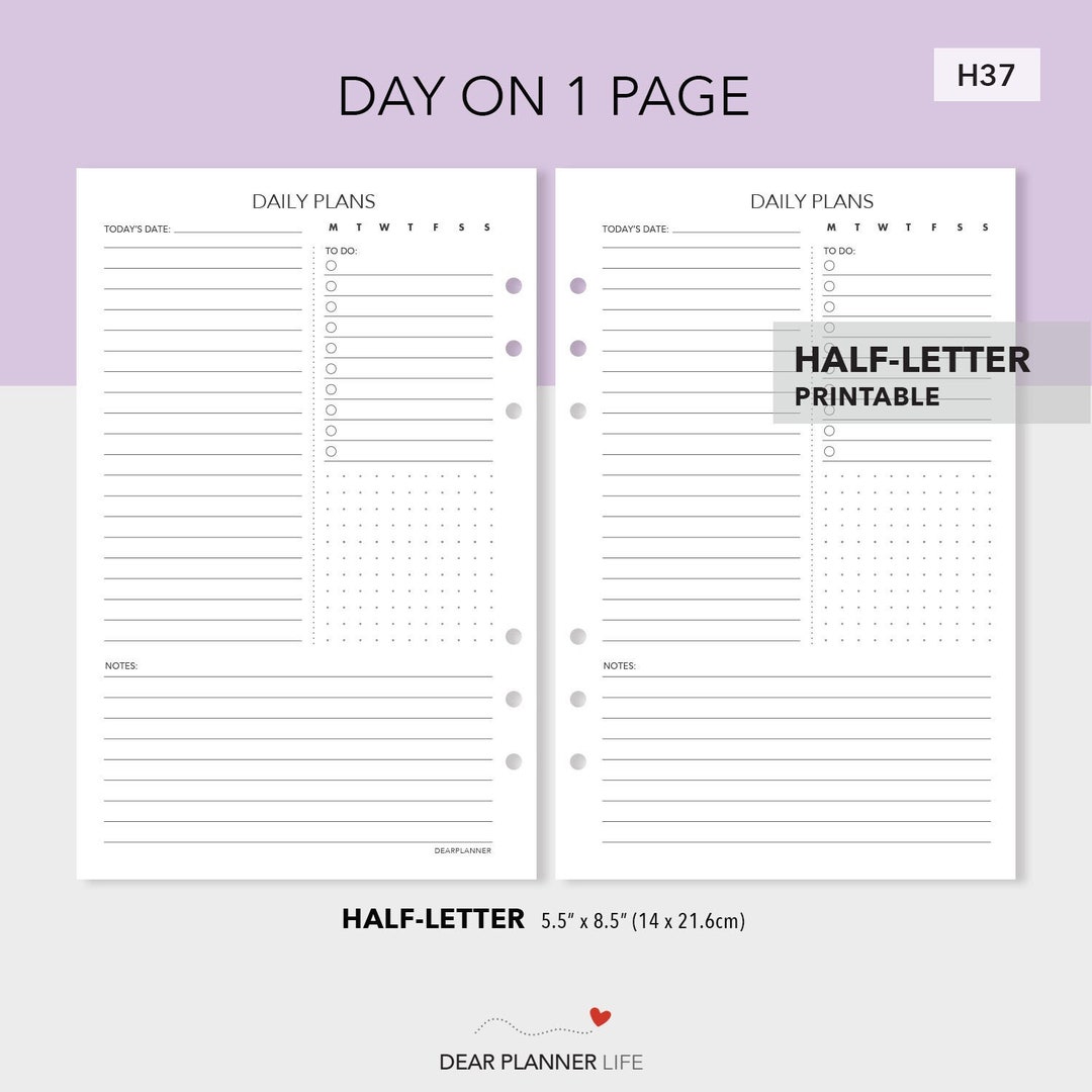 Printable Daily Insert - Undated Do1p Flexible Insert - Day on 1 Page ...