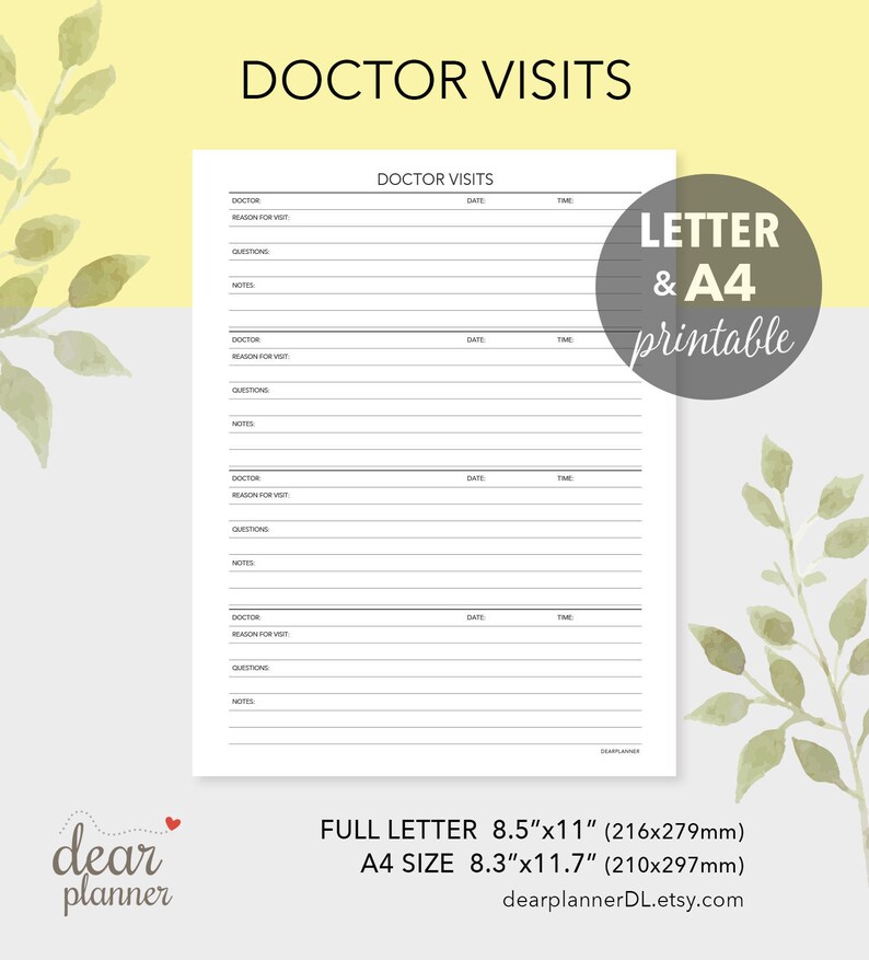 Printable Doctor Visits Tracker Medical Appointments Log | Etsy