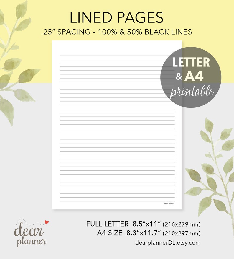 Printable Lined Page Insert .25 Spacing Lines Notebook Etsy