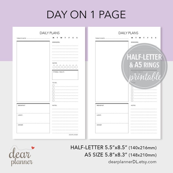 Paper H07 Half Letter & A5 size Printable Weekly Planner Insert Week on ...