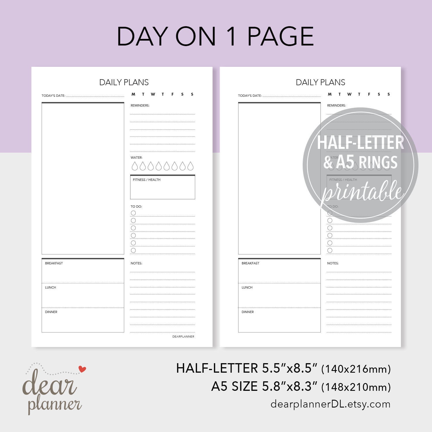 Paper H07 Half Letter & A5 size Printable Weekly Planner Insert Week on ...