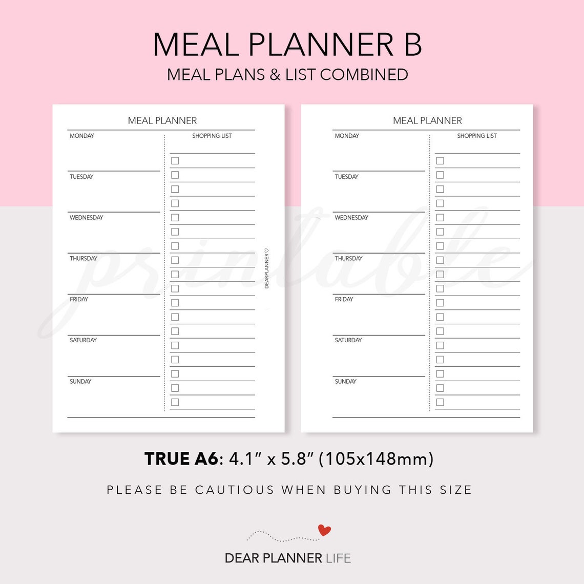 Printable Meal Planner Insert Weekly Menu Planning - Etsy