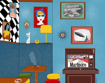 Cult film kitsch kischy horror psychedelic fruity cigarette interior retro vintage mid century