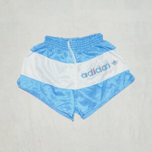 Adidas Trefoils Made In West Germany Vintage 1970s Running Short Shorts, Size D 3, I 3, F 75, Light Blue/White