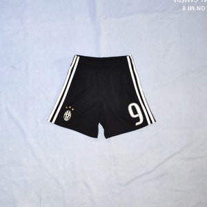 Juventus Football Soccer Shorts by Adidas Trefoils, #9, Size 9-10 Years, Black/White Colour