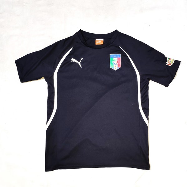 Italy National Team Official Football Soccer Training Jersey By Puma, Size 13-14 Years, Us YXL, D 164, Uk 32/34, Dark Blue/White