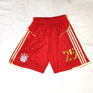 Bayern Munchen Munich Football Shorts by Adidas Trefoils, #25, Size M, Red/Gold Colour