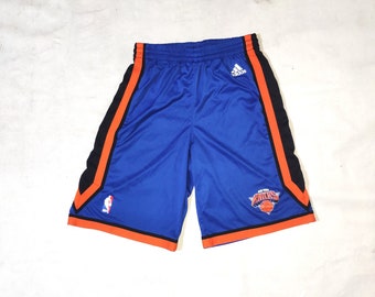 New York Knicks NBA Basketball Shorts, Made By Adidas Trefoil, Size 14 Years, Blue/Orange/Black