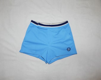 Sergio Tacchini Vintage 1980s Made in Italy Tennis Shorts, Size I 42, F 36, US 26, Light Blue Color