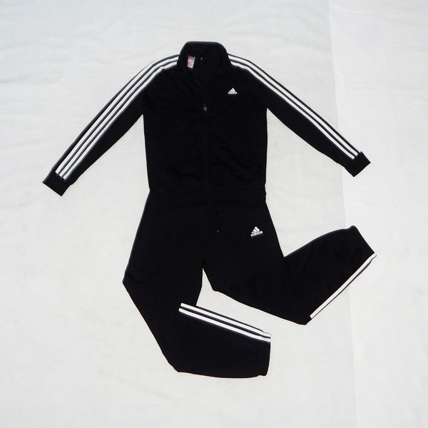 Adidas Trefoil Vintage Sport Running Tracksuit, Size D 164, UK 13-14 Years, US L, Black/White