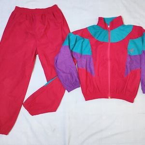 Made in Italy Vintage 1980s Sport Running Tracksuit by Babycresci, Size 13 Years, Purple/Green