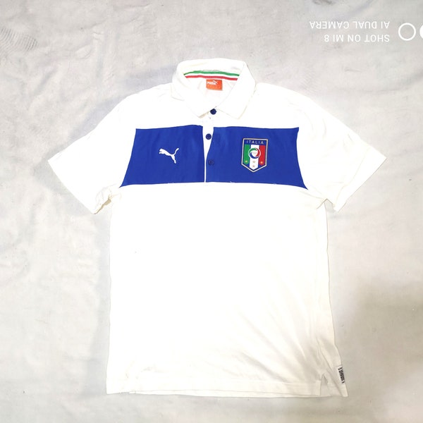 Italy National Team Official Football Soccer Polo Shirt By Puma, Size S, White/Blue