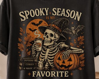 Spooky Season Skeleton PNG, Witchy Fall Coffee Shirt Design, Vintage Halloween Pumpkin Sublimation, Retro Skeleton Halloween PNG