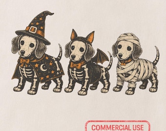 Dachshund Halloween PNG, Vintage Wiener Dog Shirt Design, Witch Mummy Bat Dog PNG, Retro Halloween Sublimation, Spooky Season PNG