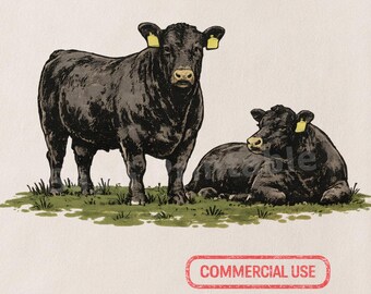 Black Angus Cow PNG, Vintage Cattle Farm Design, Western Ranch Shirt Graphic, Country Farm Animal Sublimation, Cowboy Digital Download