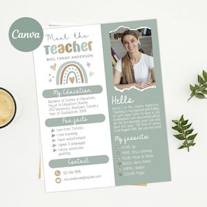 Decoración de plantas bohemias modernas editables Plantilla de Meet The Teacher Paquete de maestros editable Plantilla Canva Carta de regreso a la escuela Edición del boletín