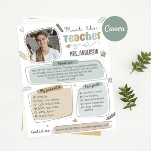 Plantilla Boho editable para conocer al maestro Plantilla Canva para maestros Carta de regreso a clases para estudiantes/padres Nota Carta de bienvenida