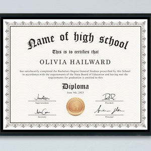 High School Diploma template, Canva editable diploma, Customisable and editable diploma, Certificate of graduation, fake diploma, Canva