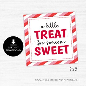 Afdrukbare Valentine Treat Tag, A Valentine SWEET Treat tag, Printable cookie tag, Classroom Favor Tag Printable, PDF Instant Download