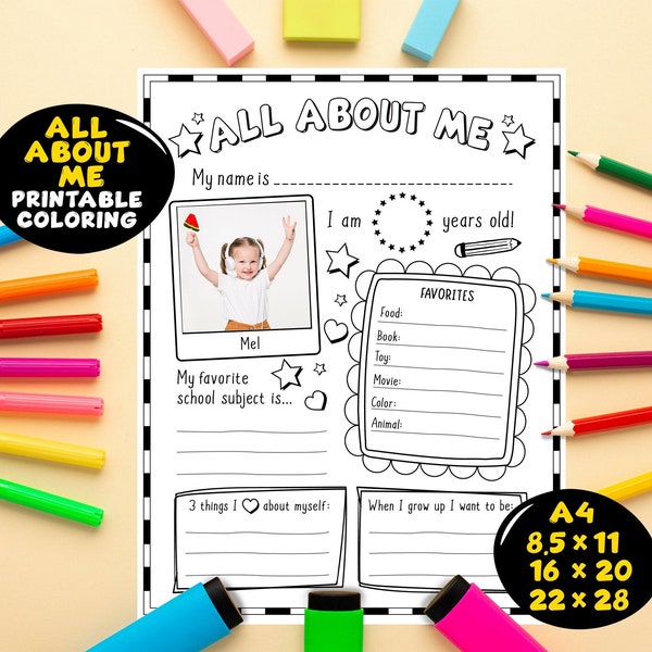 All About Me, All About Me Poster Printable, All About My Teacher, Homeschool Activity, Coloring Page, First Day of School Questionnaire