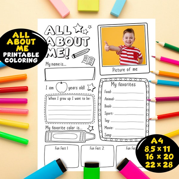 All About Me, All About Me Poster Printable, All About My Teacher, Homeschool Activity, Coloring Page, First Day of School Questionnaire