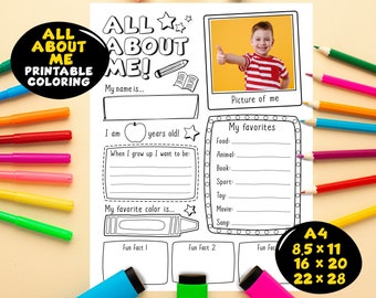 All About Me, All About Me Poster Printable, All About My Teacher, Homeschool Activity, Coloring Page, First Day of School Questionnaire