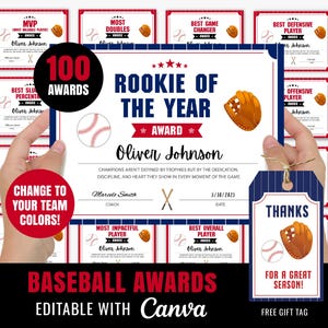 Editable Baseball Award Certificates, Baseball Team Awards, End of Season Baseball Certificates, Team Party Printables, Canva Template