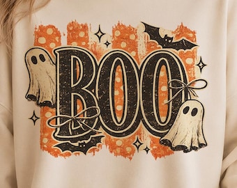Boo Halloween PNG, Vintage Ghost Shirt Design, Retro Spooky Season Sublimation, Cute Ghost PNG, Halloween Shirt, Fall PNG, Trick or Treat