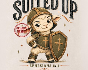 Armor of God Lamb PNG, Ephesians 6:11 Christian Shirt Design, Cute Sheep Warrior Graphic, Retro Faith T-Shirt Digital Download