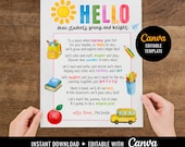 Hello back to school card, Teacher gift for students at the beginning of the year, 1st day card, Welcome Letter from Teacher, Canva, Instant