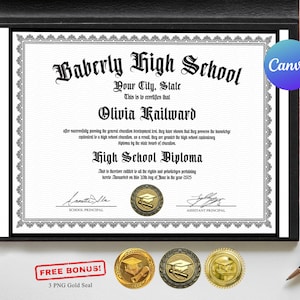 Diploma GED exclusivo con sello dorado, plantilla totalmente editable en Canva, diploma universitario, diploma de educación en el hogar, diploma de escuela secundaria imprimible