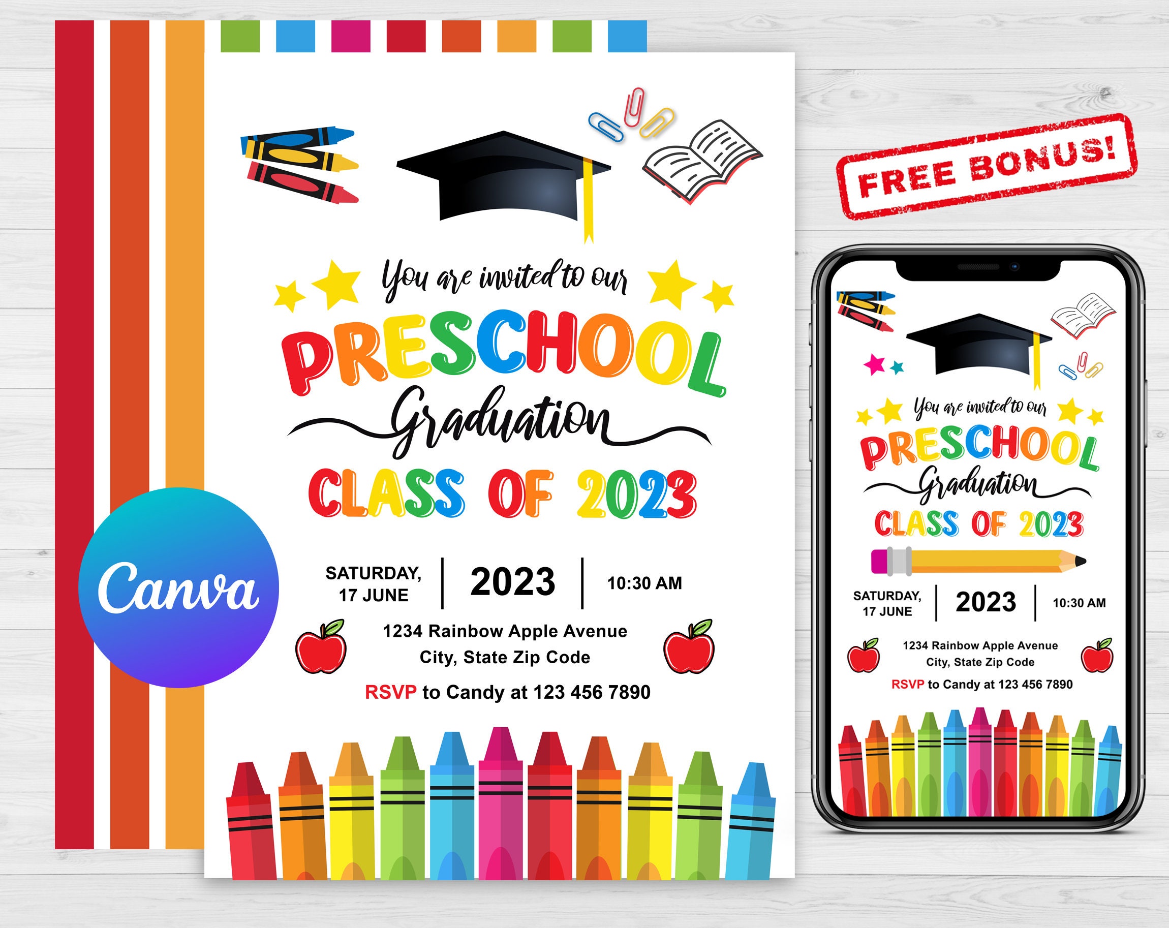 Editable Preschool Graduation Invitation, PreK Announcement Party Invite, Preschool Electronic Template, Editable Printable Template, 2023