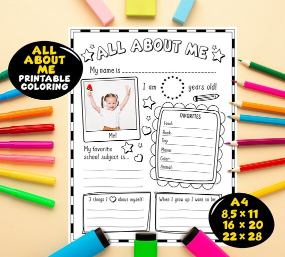 All About Me, All About Me Poster Printable, All About My Teacher, Homeschool Activity, Coloring Page, First Day of School Questionnaire