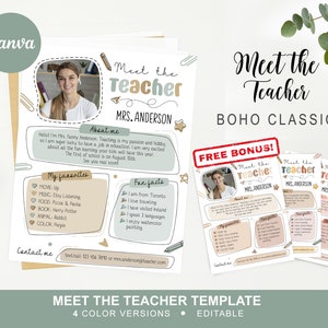 Boho Classic Ontmoet de leraar bewerkbare sjabloon Bewerkbare lerarenbundel Canva-sjabloon terug naar schoolbrief, Klasse Nieuwsbriefeditie