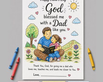 God Picked You for Me Coloring Page, Christian Father's Day Craft for Kids, Printable Bible Activity, Faith-Based Dad Gift | Digital PDF