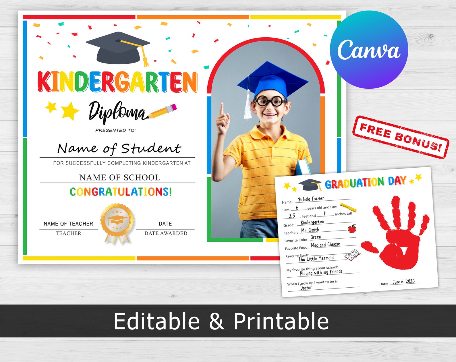 Editable Kindergarten Diploma With Photo Kindergarten Diploma ...