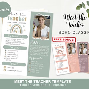 Decoración moderna de plantas bohemias Plantilla editable Meet The Teacher Paquete de maestro editable Plantilla Canva Carta de regreso a la escuela Edición del boletín