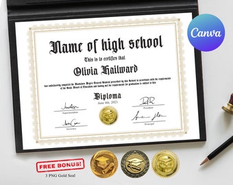 Editable College Diploma with Gold Seal Printable Fake GED Diploma High School Diploma, General education diploma, Homeschool diploma