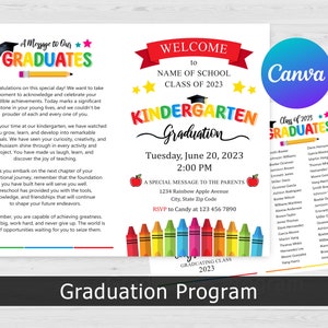 Kindergarten Graduation, Editable Kindergarten Graduation Program, Kindergarten Grad, Kindergarten Graduation Ceremony, Canva Template