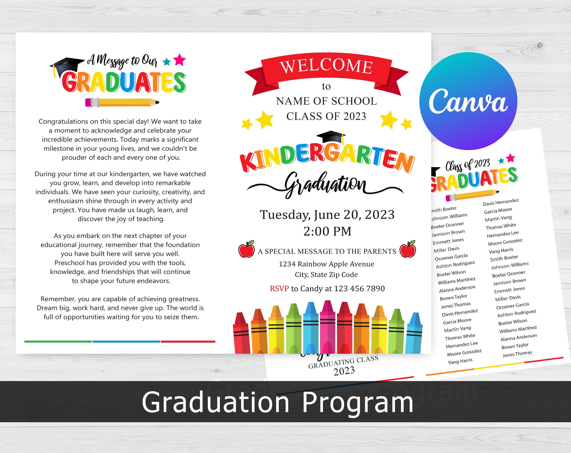 Kindergarten Graduation, Editable Kindergarten Graduation Program Kindergarten Graduation, Editable Kindergarten Graduation Program