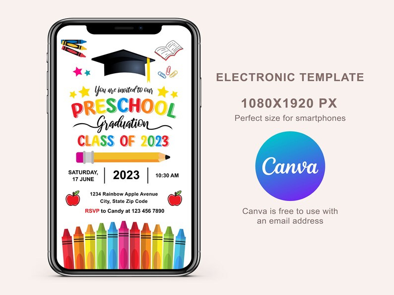 Preschool Graduation Bundle, Graduation Invitation, Graduation Program, Electronic Template, Preschool Diploma, Handprint art, Canva
