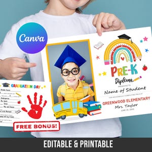 Pizarra editable con foto para diploma de preescolar, certificado de preescolar, recursos para docentes, plantilla de certificado