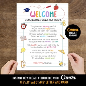 Welkom terug op school-kaart, cadeau voor leraar voor studenten aan het begin van het jaar, kaart 1e dag, welkomstbrief van leraar, Canva