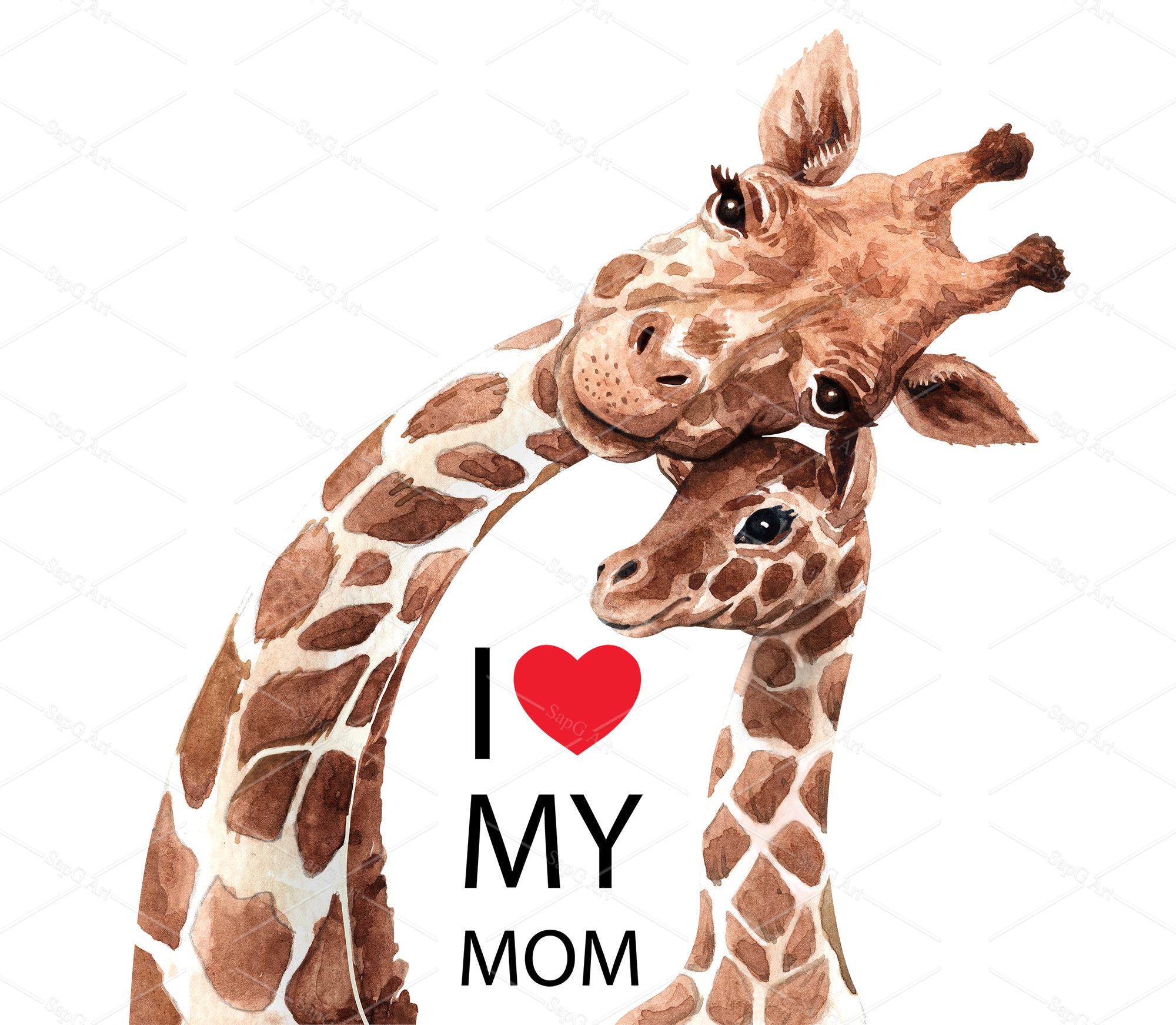 Mother And Baby Giraffe Drawing
